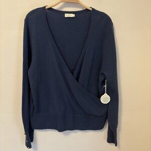 NEW Spartina 449 Coretta Wrap Sweater Wool Cashmere Blue XL Buttons Old Money